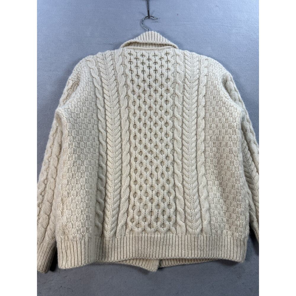 Carraig Donn Ireland Womens M 100% Wool Aran Cable Knit Cardigan Sweater Cream - Picture 12 of 13